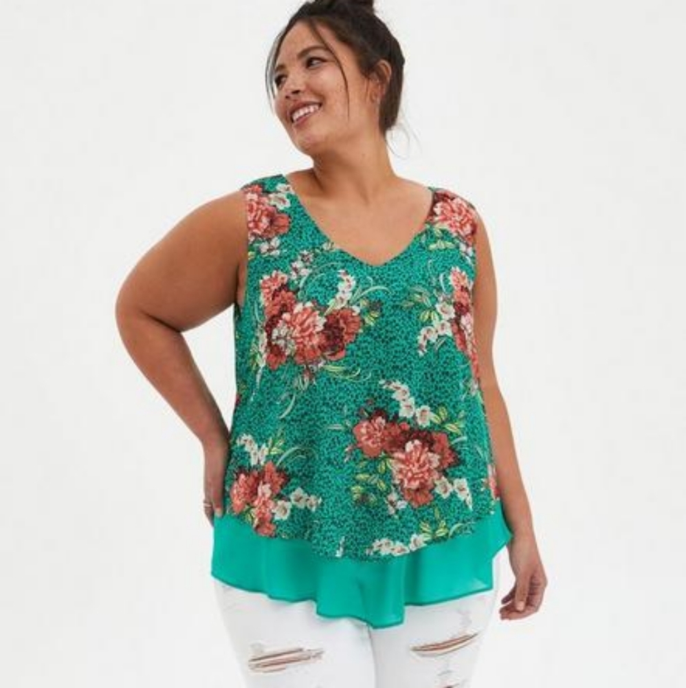 Torrid green leopard floral print double layer tank NEW